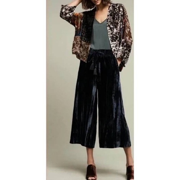 Anthropologie Pants - Anthropologie Hei Hei Velvet Embroidered Cropped Wide Leg Cullotes Pants L